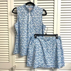 Tommy Bahama Golf & Tennis Skirt & Henley Top Set Skort Blue White Print Sz L